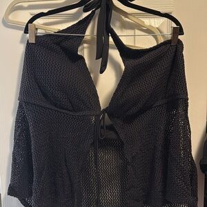 Time and Tru Black Crochet Swim Blouse